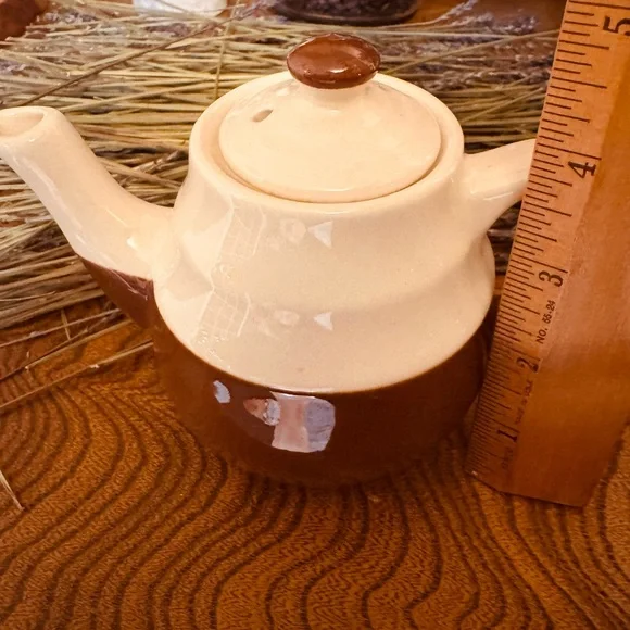 VTG MCM Oxford Stoneware Two-Tone Gloss Ceramic Teapot Farmhouse Cottage Core - Picture 5 of 8